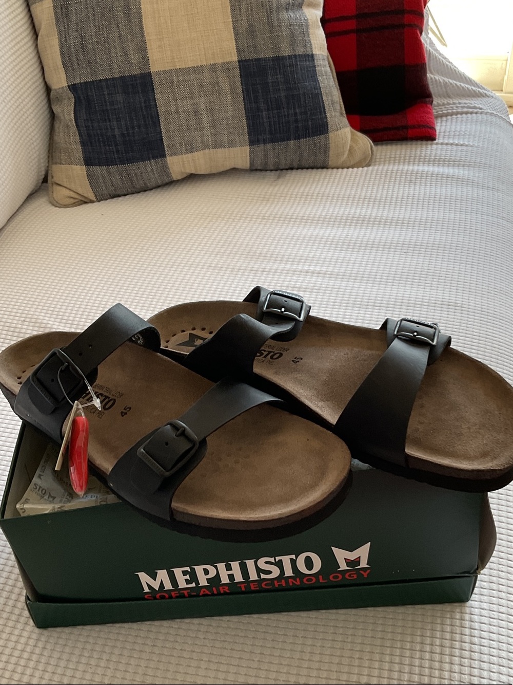 Mephisto Men's Black Dual-Buckle Leather Footbed Sandals